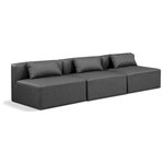 Meridian Furniture - Cube Upholstered Modular Sofa, Grey, 3-Piece: 3 Armless Chair, Vegan Leather - Elevate your space with the luxurious Cube Vegan Leather Modular Sofa. This modular sofa exudes modern elegance, charm, and comfort making it a perfect addition to any contemporary living space. Its clean lines and cube shape are reminiscent of minimalist design, while the plush charcoal grey vegan leather upholstery adds a touch of luxury and sophistication. The chair's versatile construction and geometric aesthetic seamlessly integrate into various design styles, from sleek living rooms to chic home offices, embodying the essence of modern design and creating a sense of order and tranquility in your space.