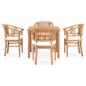 vidaXL Solid Teak Wood Patio Dining Set with Cushions 5 Piece Table Chair