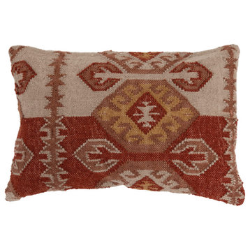 Woven Wool Blend Kilim Lumbar Pillow With Aztec Pattern