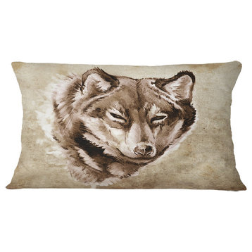 Wolf Head Tattoo Sketch Abstract Throw Pillow, 12"x20"