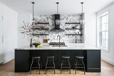 Large elegant kitchen photo in New York