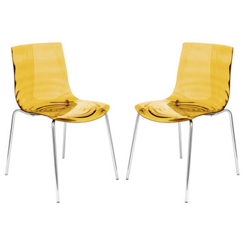 Leisuremod Astor Plastic Dining Chair with Chrome Base, Set of 2, Transparent Orange