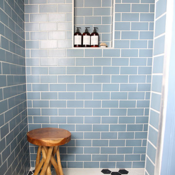 Dusty Blue Shower With Quick Ship Bathroom Floor