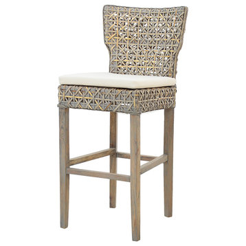 Wood & Rattan Condro Bar Chair 23x20x44.5"