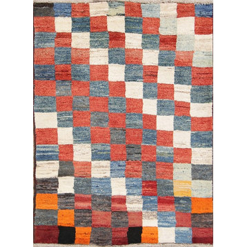 Oriental Modern Plaid Hand Made Affordable Persian Area Rug, Multi, 4'8"x3'4"