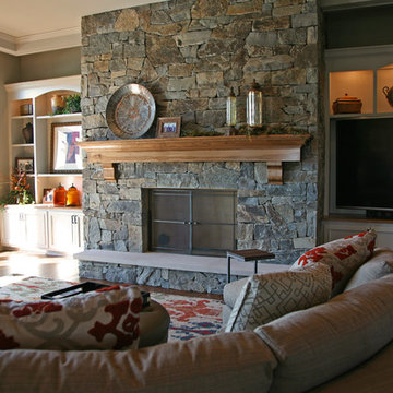 massive stone fireplace