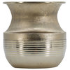 Riva 9" Reeded Aluminum Pot Vase, Bright Gold Finish, Flared Bottleneck