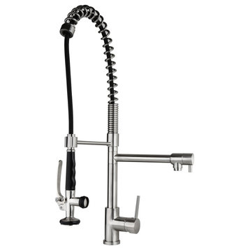 Pull Down Pre-rinse Spring Sprayer Kitchen Sink Faucet with Deck Plate, Brushed Nickel