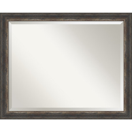 Bark Rustic Char Narrow Beveled Bathroom Wall Mirror - 31.5 x 25.5 in.