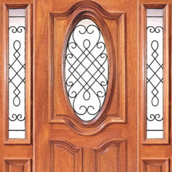 Prehung Mahogany Oval Lite Door Two Sidelites Rectangular Transom - Front Doors