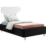 Meridian Furniture - Ghost Velvet Upholstered Bed, Black, Twin - There's nothing scary about the Ghost black velvet twin size bed, with its plush cushioned and upholstered side rails and footboard. A curved transparent acrylic headboard allows you to situate it in front of a window without blocking the view, and matching acrylic legs offer a beautiful contemporary appearance. This bed has a complete set of slats included for your convenience, so you won't need to purchase a box spring.