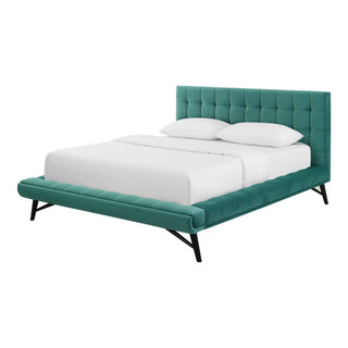 Contemporary Modern Queen Size Platform Bed Frame Velvet Fabric