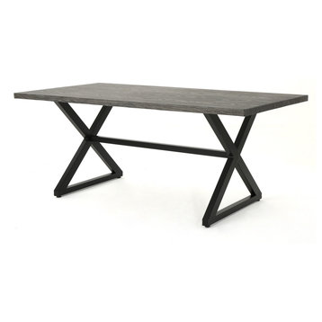 GDF Studio Rosarito Outdoor Aluminum Dining Table With Black Steel Frame, Gray