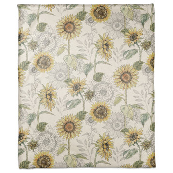 Sunflower Pattern on White 50 x 60 Coral Fleece Blanket
