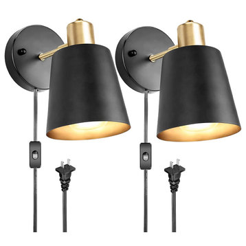 2 Pack Plug In Bedroom Sconce Black Gold Industrial Sconces Wall Lighting