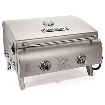 Contemporary Table Grill, 2 Stainless Steel Burners With Integrated Thermometer