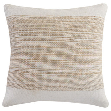 Ivory and Jute Striped and Bordered Throw Pillow