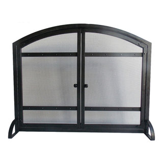 Pleasant Hearth Manchester Petite Size Black Steel and Glass