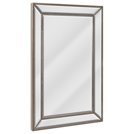 Head West Champagne Silver Metro Beaded Framed Vanity Mirror - 24" x 30"