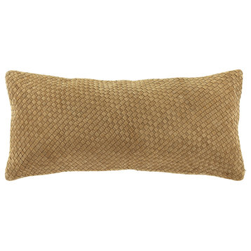 Woven Suede Lumbar Pillow, 14" x 30", Butterscotch