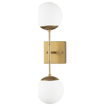 Edie Brushed Gold Metal With Frosted Glass Globes 2-Light Wall Sconce