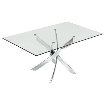 Modrest Pyrite Rectangular Modern Metal & Glass Dining Table in Silver/Clear