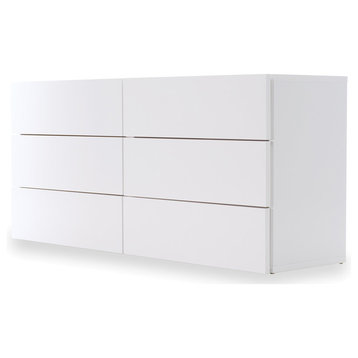 Contemporary 6 Drawer Dresser Chest, White
