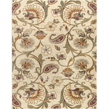 Fairfield Transitional Floral Beige Rectangle Area Rug, 8' x 10'