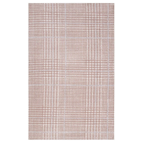 Kaja Abstract Plaid 5"x8" Area Rug, Ivory, Cameo Rose/Light Blue