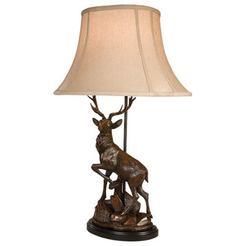 English Deer Facing Left Lamp, Fabric Linen