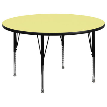 60" Round Yellow Thermal Laminate Activity Table-Adjustable Legs