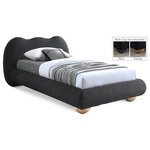 Meridian Furniture - Hyde Boucle Fabric Upholstered Bed, Black, Twin - Escape to a haven of restful nights and luxurious mornings with the Hyde Boucle Fabric Bed, a versatile centerpiece that caters to your unique style and comfort preferences. The bed is enveloped in rich black boucle fabric, its sumptuous texture adding depth and dimension to your bedroom. This captivating material creates a striking contrast against lighter bedding and decor, ensuring your bed remains a stylish focal point regardless of your chosen aesthetic. The appeal doesn't stop at beauty. It offers the unique option of both natural finish and black finish solid wood legs, included with each bed. This allows you to effortlessly adapt the bed to your existing decor or even transform its entire look with a simple switch. Unwind, relax, and experience the true meaning of blissful sleep with the Hyde Boucle Twin-sized Fabric Bed.