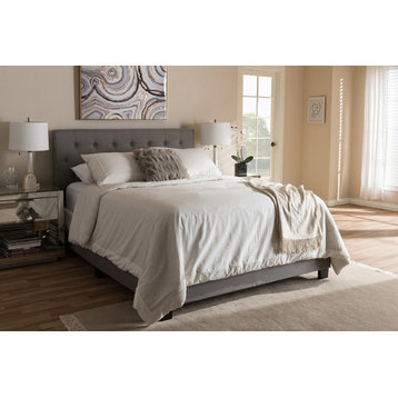 Cassandra Light Beige Fabric Upholstered Full Size Bed, Light Gray, Full