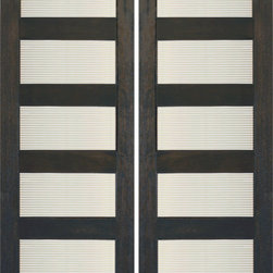 RB-03 Interior Mahogany Contemporary Matte Line Glass Double Door - Interior Doors