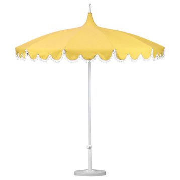 8.5' Sunbrella Boardwalk Patio Umbrella With Pom-Poms and Cover, Buttercup