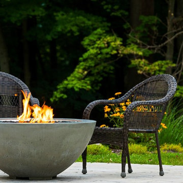 Vinyl pool with Waterfall, Landscape Lighting and Landscaping