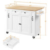 Contemporary Kitchen Island Cart, White Finished Body & Natural Drop Leaf Top