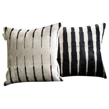 Set of 2 Handmade Modern Black And White Throw Pillows + Down Insert 16"x16"