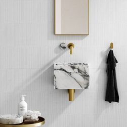 Porto Wall Mounted Basin Mixer Tap (Brushed Gold & Arabescato Marble) - Bathroom Sink Taps