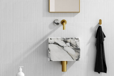 Porto Wall Mounted Basin Mixer Tap (Brushed Gold & Arabescato Marble)