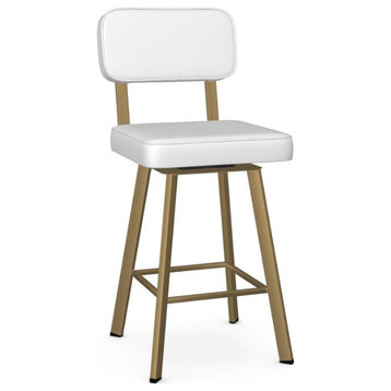 Gold Frame with White Seat Open Back Swivel Counter Bar Stool, Counter Height