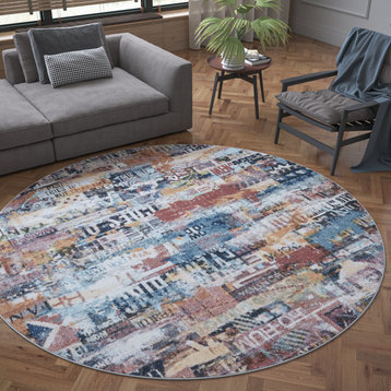 Newhaven Contemporary Abstract Area Rug, Pink, 5' Round