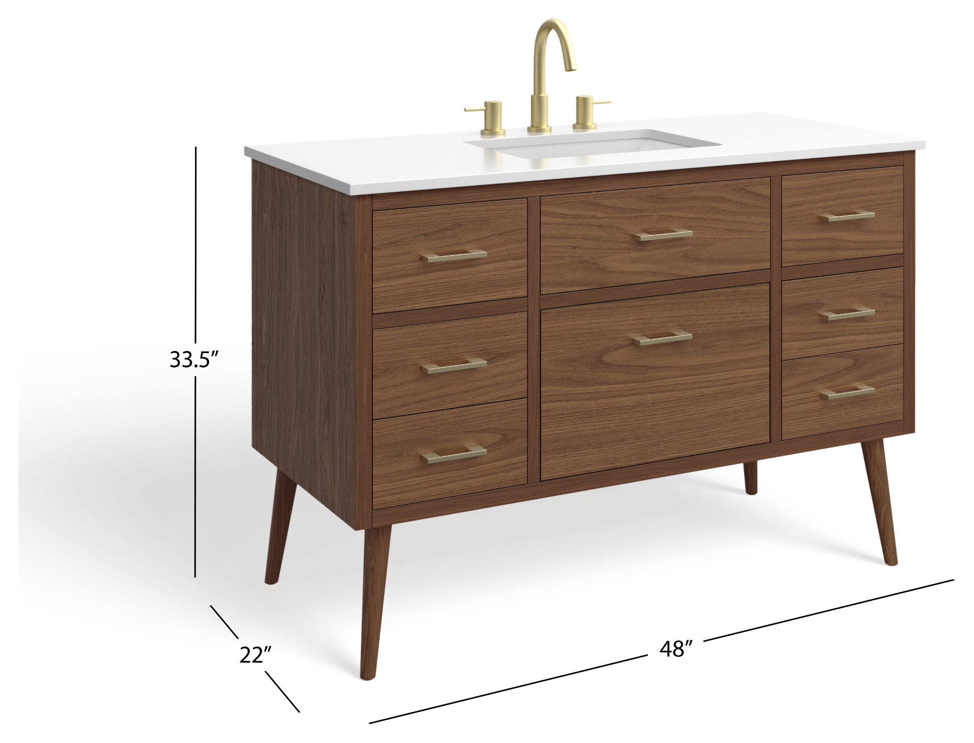 The Walnut Brown Bathroom Vanity, 48" - Midcentury - Bathroom Vanities ...