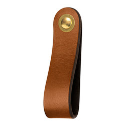 Walnut Studiolo - Leather Drawer Pull, The Hawthorne, Honey, Wide, Brass - Cabinet And Drawer Handle Pulls