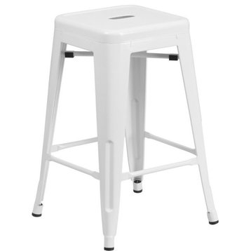 24'' High Backless Metal Indoor-Outdoor Counter Height Stool, White, 16"x16"