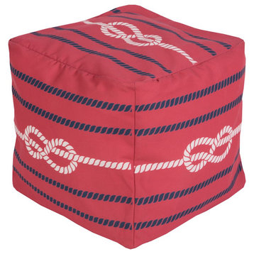 SP Center Knot Pouf by Surya, Bright Red/Navy