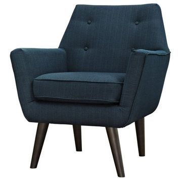 Retro Accent Chair, Angled Legs With Cushioned Seat & Buttoned Back, Azure