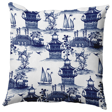 China Old Polyester Indoor Pillow, Porcelain Blue, 16"x16"