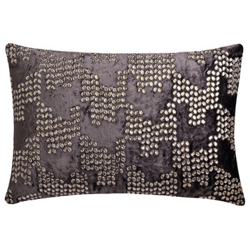 Violet Purple Velvet 12"x22" Lumbar Pillow Cover Crystal Embroidery-Diamontina