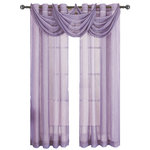 Abripedic - Abri Grommet 5-Piece Window Treatment Set, Lavender, Panel Size: 100"x63", Valan - Add an opulent and deluxe look to almost any room in the house with this Grommet Sheer Curtain Panels by Abripedic. With several different sizes available, these curtains accommodate a variety of window types. Opt from the seven delightful different colors available that perfectly complements any room. Have an informal appearance with the panels only or add more elegance with one or more waterfall valances. Add the valance scarf to complete the look. See-through and delicate, the Abripedic Grommet Crushed Sheer Curtain Panel looks dreamy blowing in the breeze. These long, sheer curtains can be hung alone or under solid drapes.